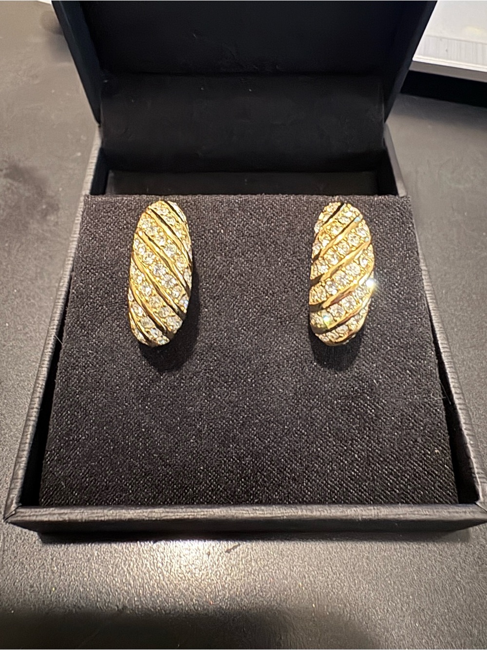 VINTAGE Christian Dior Gold-Tone Crystal Encrusted Hoop Earrings 1” GORGEOUS